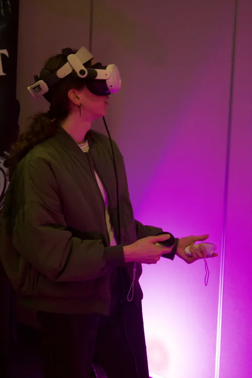 A participant trying a virtual reality experience